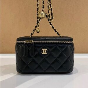VIP/GWP Black Quilted Vanity Crossbody Bag with Gold Hardware